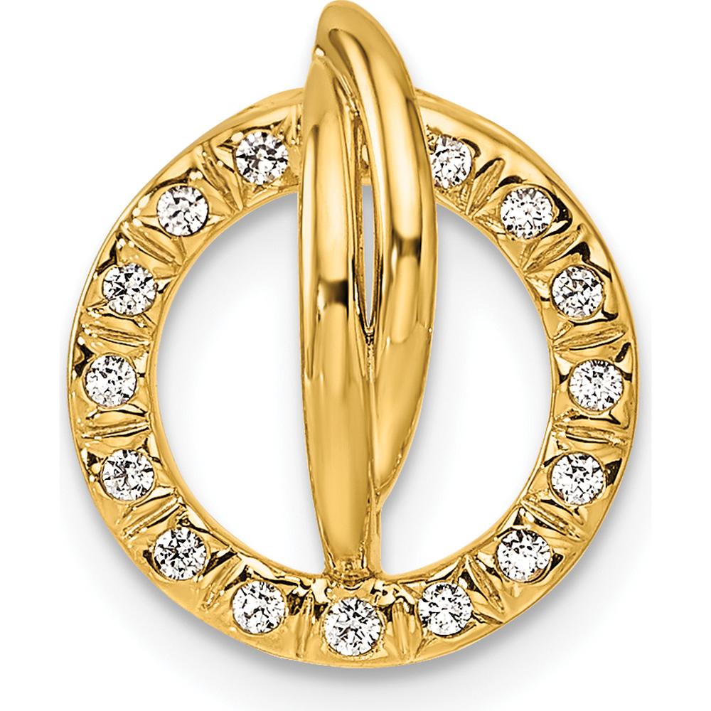 14K Yellow Gold Polished Open Circle Pendant with Round Diamonds - 0.085 Carat Total Diamond Weight by Oro Pregiato