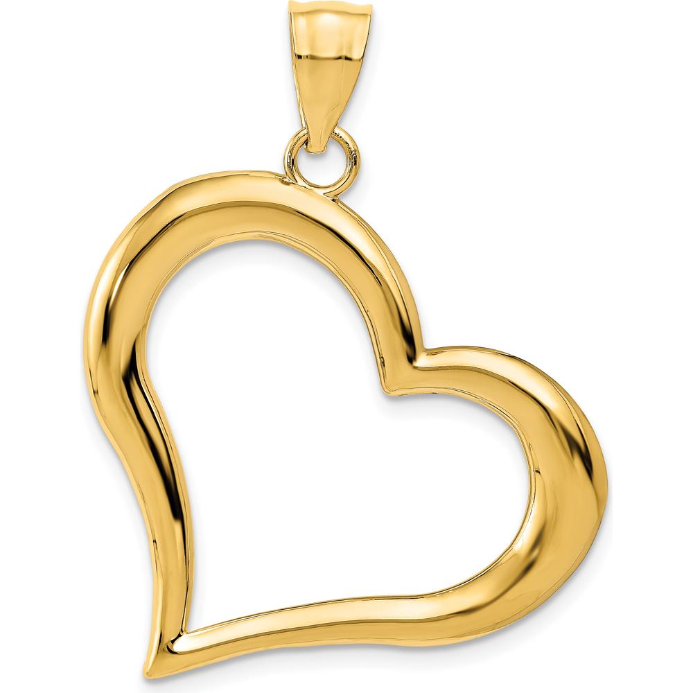 14K Yellow Gold Polished Open Dangling Heart Pendant - 38mm Length by Oro Pregiato