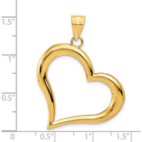 14K Yellow Gold Polished Open Dangling Heart Pendant - 38mm Length by Oro Pregiato