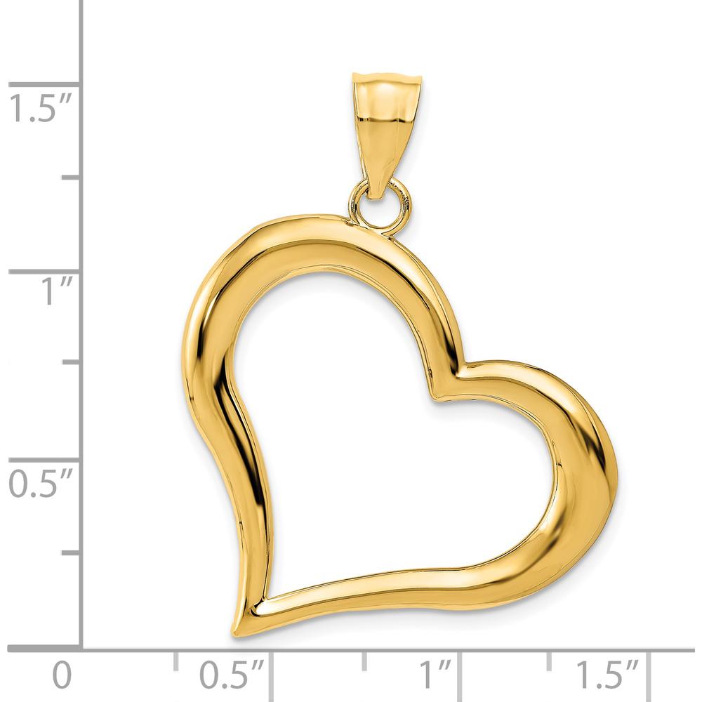 14K Yellow Gold Polished Open Dangling Heart Pendant - 38mm Length by Oro Pregiato