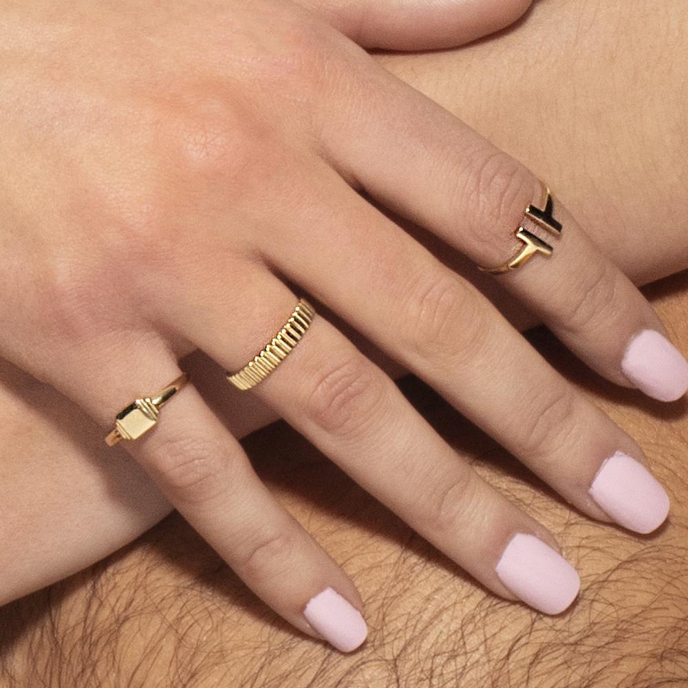 14K Yellow Gold Polished Open Double T-Bar Ring - Size 7 - Spring 2024 Collection by Orozza Fine Jewelry