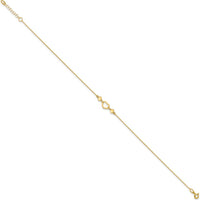 14K Yellow Gold Polished Open Heart Adjustable Anklet - 10.75" Total Length