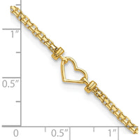 14K Yellow Gold Polished Open Heart and Bismark Chain 9" Anklet