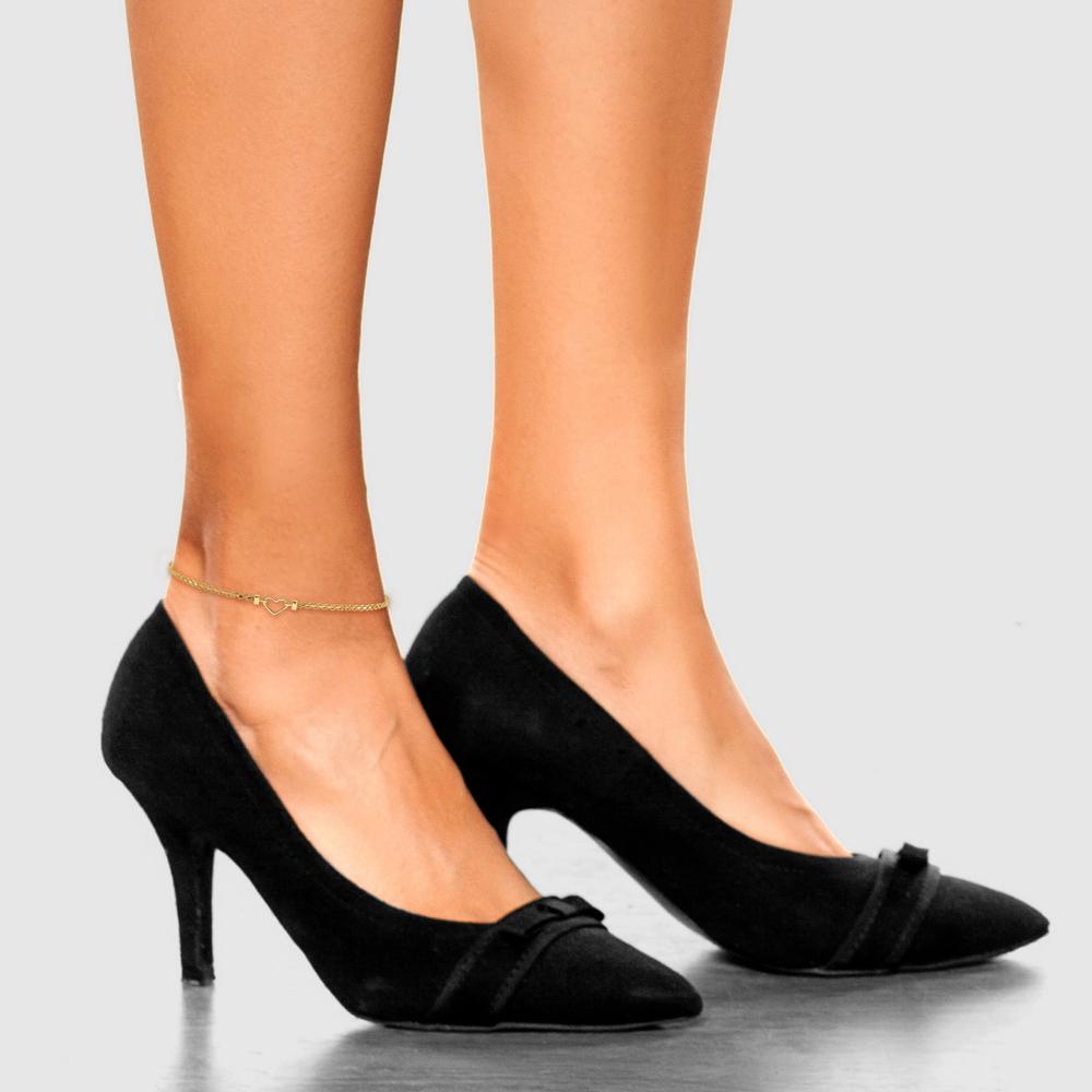 14K Yellow Gold Polished Open Heart and Bismark Chain 9" Anklet