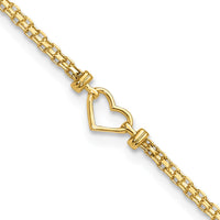14K Yellow Gold Polished Open Heart and Bismark Chain Anklet - 10"