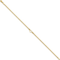 14K Yellow Gold Polished Open Heart and Bismark Chain Anklet - 10"