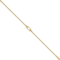 14K Yellow Gold Polished Open Heart Anklet with Filigree and Bismark Chain - 10" Length