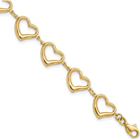 14K Yellow Gold Polished Open Heart Link 7" Bracelet by Oro Pregiato