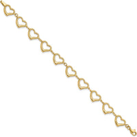14K Yellow Gold Polished Open Heart Link 7" Bracelet by Oro Pregiato