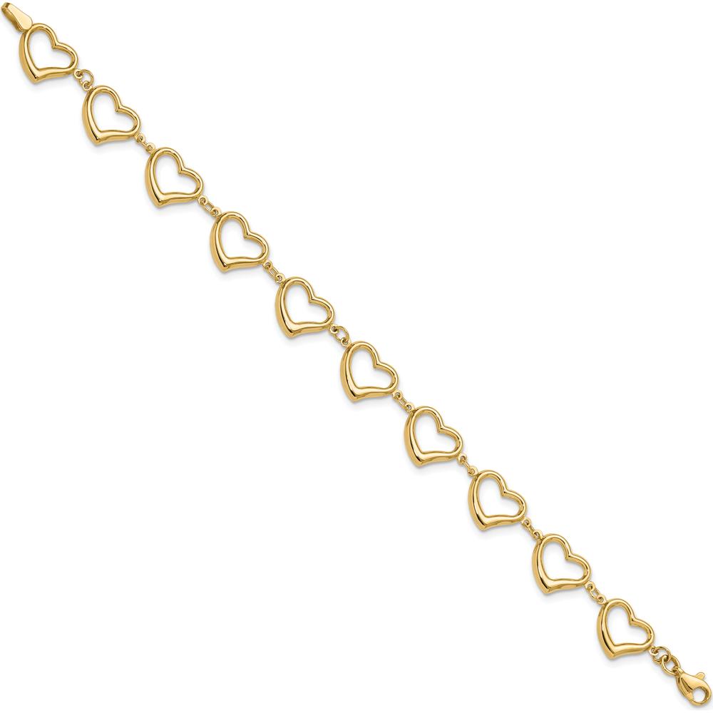 14K Yellow Gold Polished Open Heart Link 7" Bracelet by Oro Pregiato