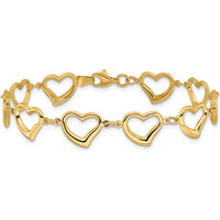 14K Yellow Gold Polished Open Heart Link 7" Bracelet by Oro Pregiato