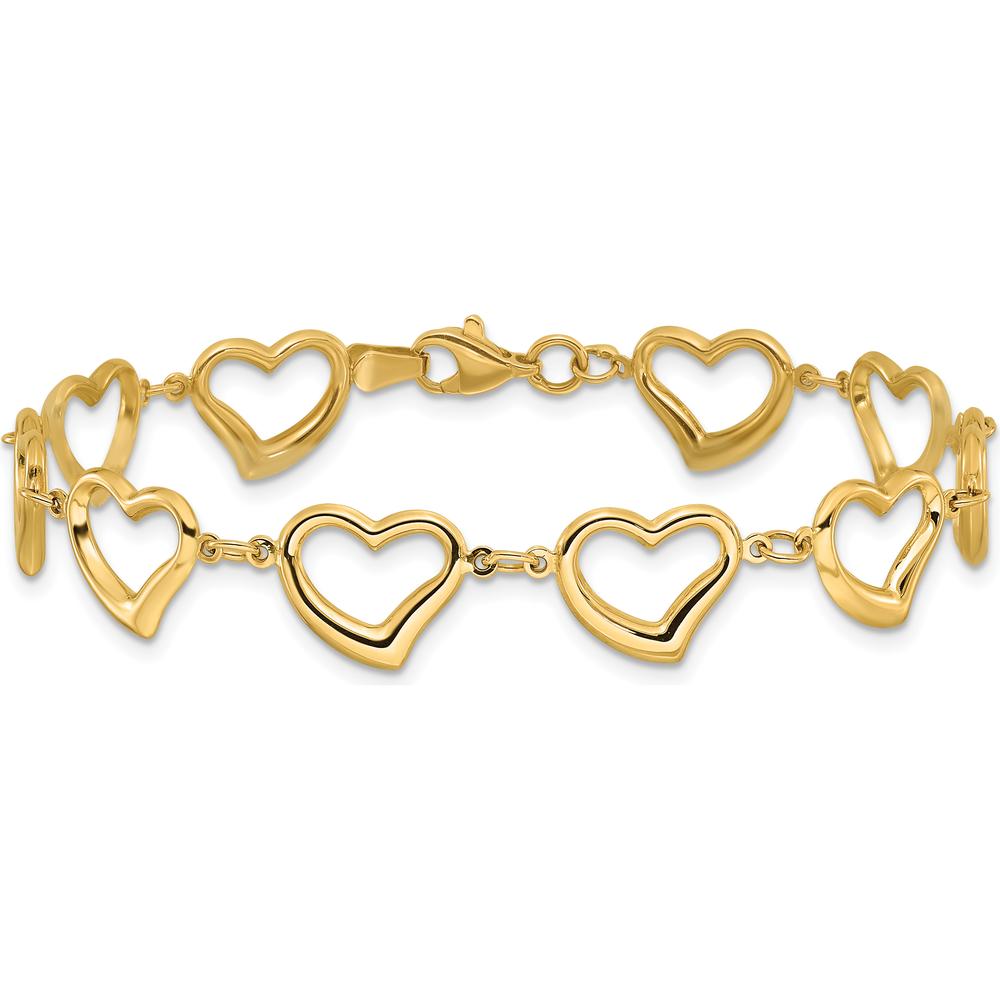 14K Yellow Gold Polished Open Heart Link 7" Bracelet by Oro Pregiato
