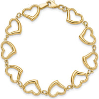 14K Yellow Gold Polished Open Heart Link 7" Bracelet by Oro Pregiato
