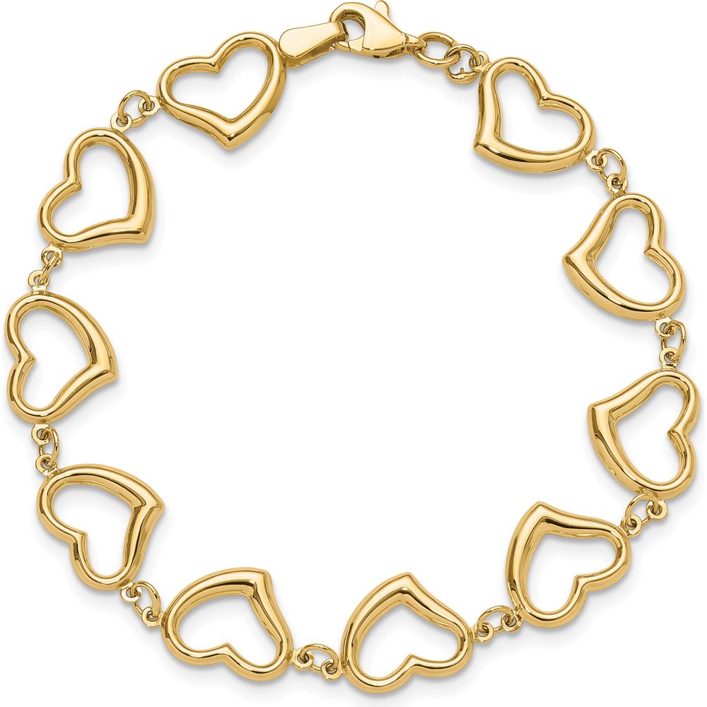 14K Yellow Gold Polished Open Heart Link 7" Bracelet by Oro Pregiato