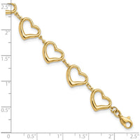 14K Yellow Gold Polished Open Heart Link 7" Bracelet by Oro Pregiato