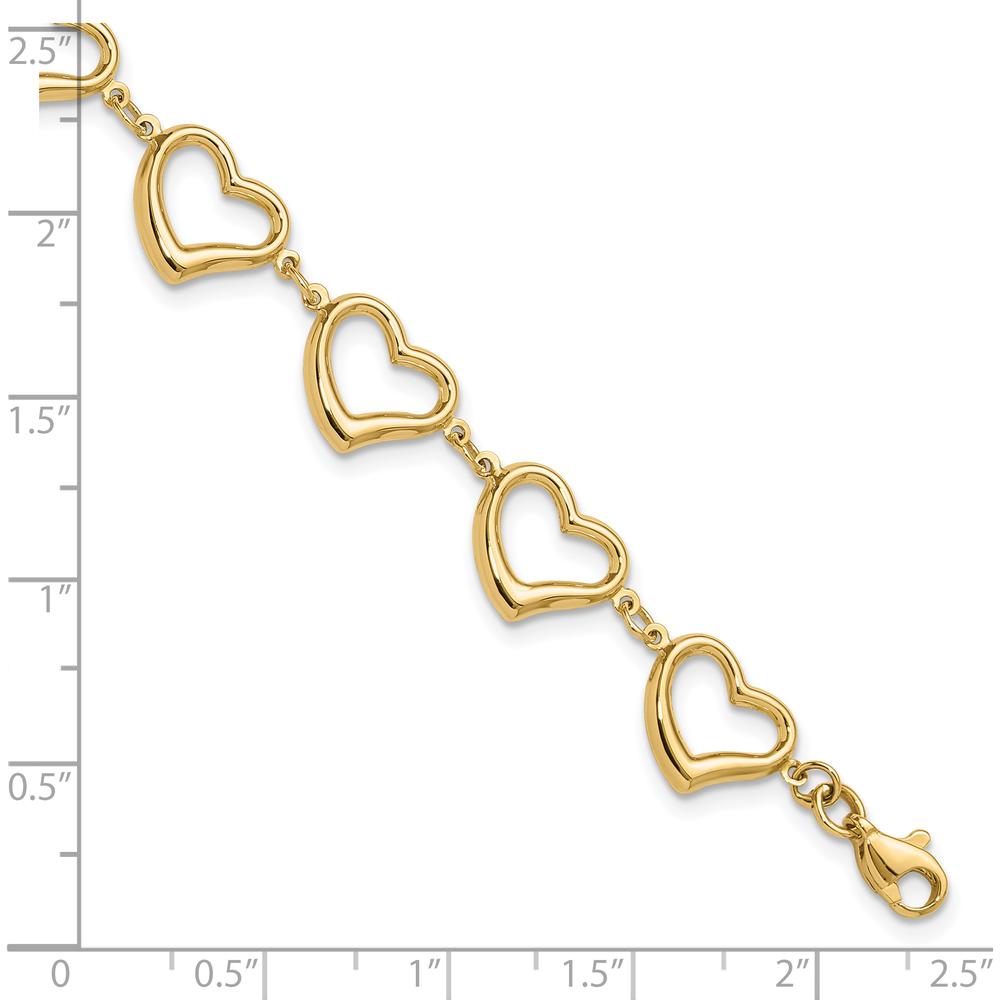 14K Yellow Gold Polished Open Heart Link 7" Bracelet by Oro Pregiato