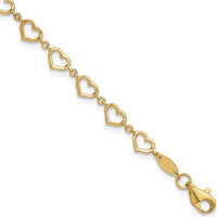 14K Yellow Gold Polished Open Heart Link Bracelet - 7.5" Length by Oro Pregiato