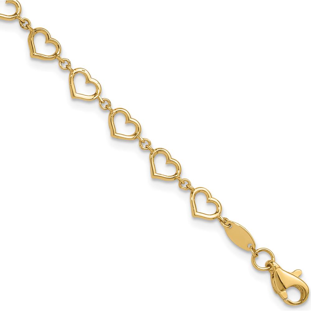 14K Yellow Gold Polished Open Heart Link Bracelet - 7.5" Length by Oro Pregiato