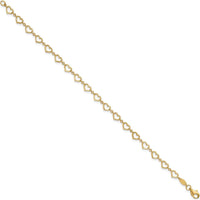 14K Yellow Gold Polished Open Heart Link Bracelet - 7.5" Length by Oro Pregiato