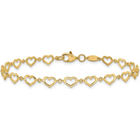 14K Yellow Gold Polished Open Heart Link Bracelet - 7.5" Length by Oro Pregiato