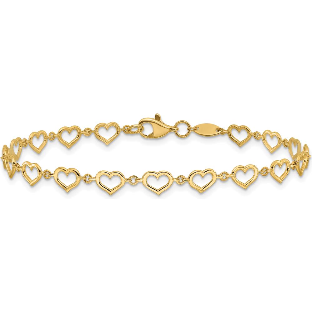 14K Yellow Gold Polished Open Heart Link Bracelet - 7.5" Length by Oro Pregiato