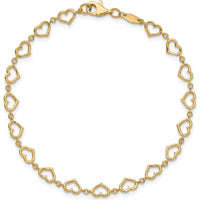 14K Yellow Gold Polished Open Heart Link Bracelet - 7.5" Length by Oro Pregiato