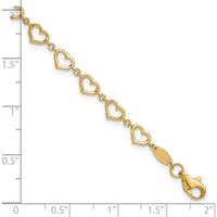 14K Yellow Gold Polished Open Heart Link Bracelet - 7.5" Length by Oro Pregiato