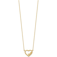 14K Yellow Gold Polished Open Heart Necklace with LOVE Pendant - 17" with 0.5" Extender by 0