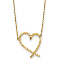 14K Yellow Gold Polished Open Heart Pendant Necklace with 2" Extender Chain by 0