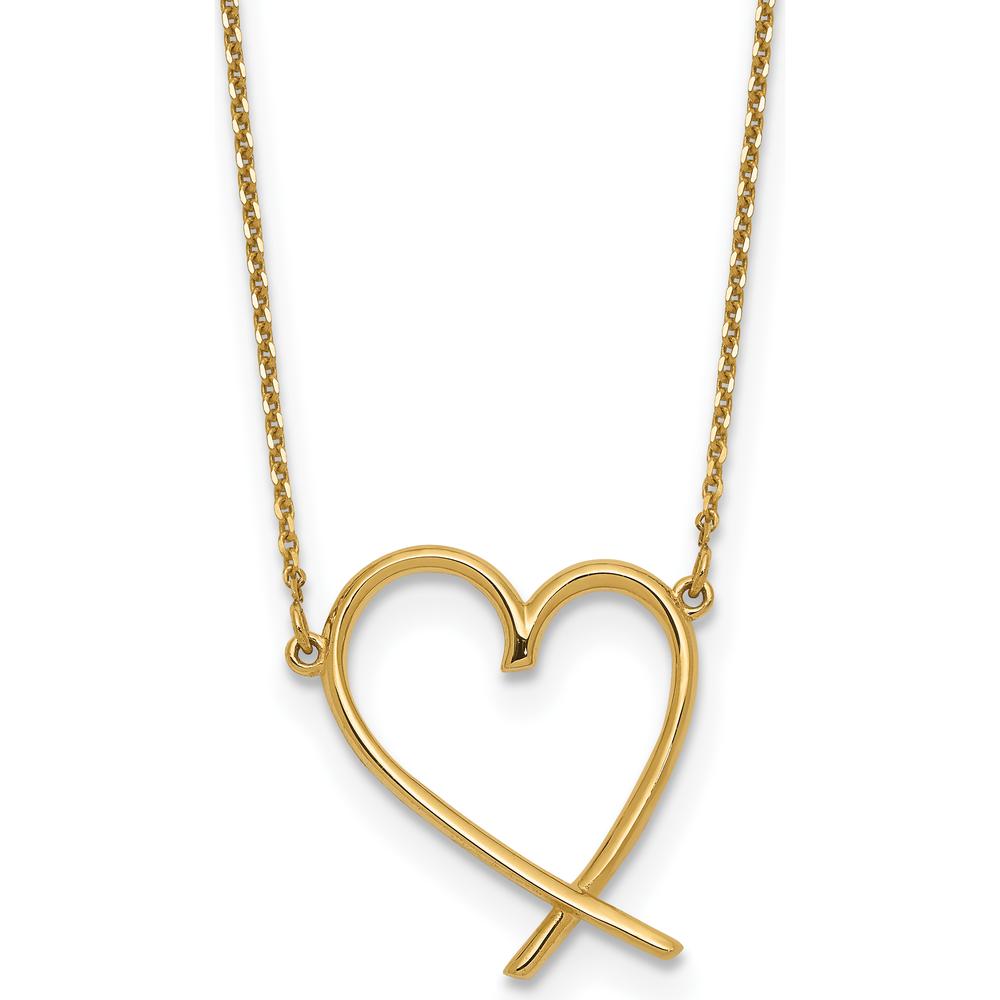 14K Yellow Gold Polished Open Heart Pendant Necklace with 2" Extender Chain by 0