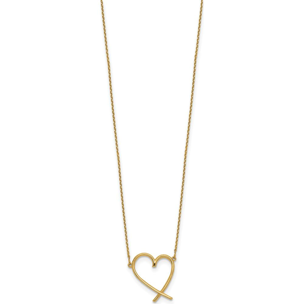 14K Yellow Gold Polished Open Heart Pendant Necklace with 2" Extender Chain by 0