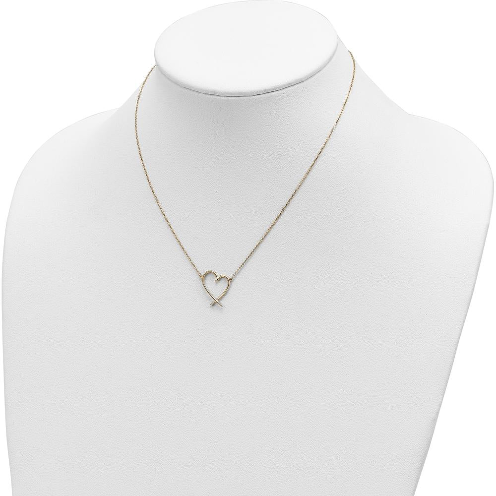 14K Yellow Gold Polished Open Heart Pendant Necklace with 2" Extender Chain by 0