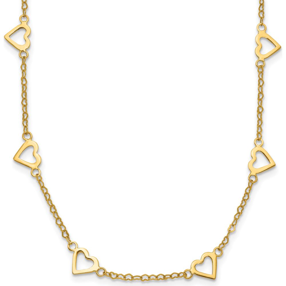 14K Yellow Gold Polished Open Heart Station Necklace 16" by 0