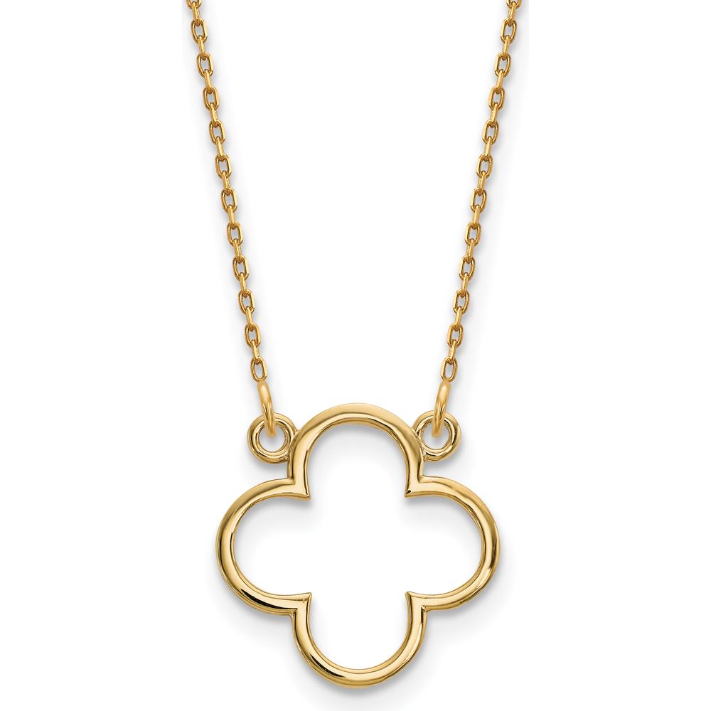 14K Yellow Gold Polished Open Quatrefoil Design Pendant Necklace - 18" Cable Chain by Oro Pregiato