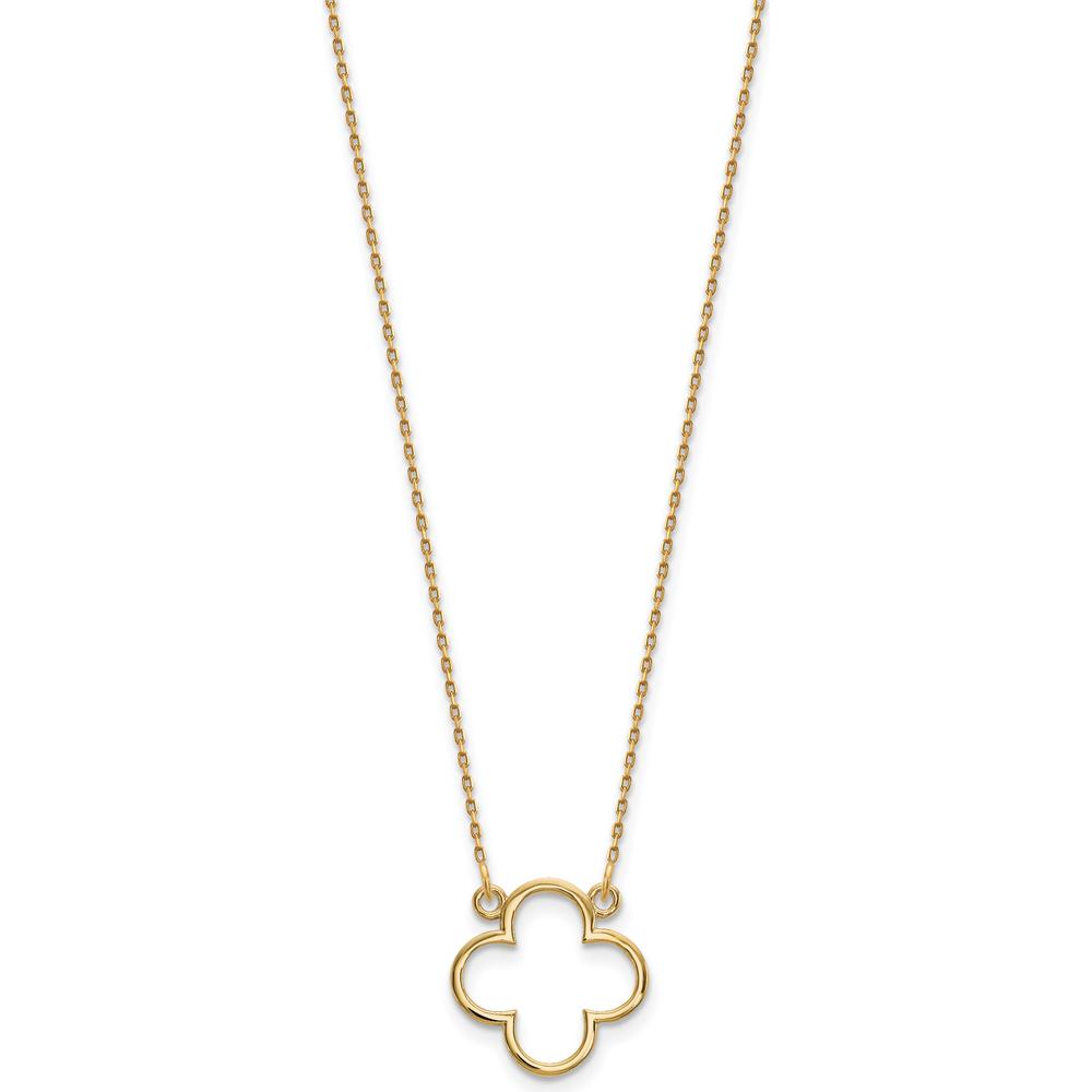 14K Yellow Gold Polished Open Quatrefoil Design Pendant Necklace - 18" Cable Chain by Oro Pregiato