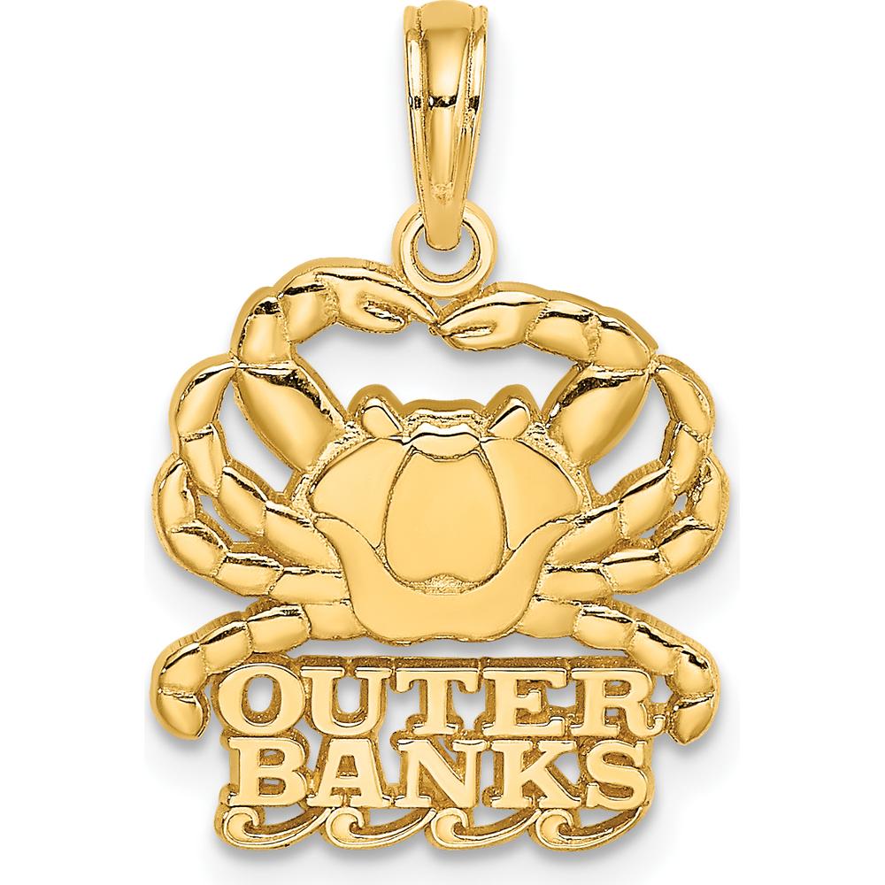 14K Yellow Gold Polished Outer Banks Crab Charm Pendant - Coastal Themed Jewelry Piece by Oro Pregiato