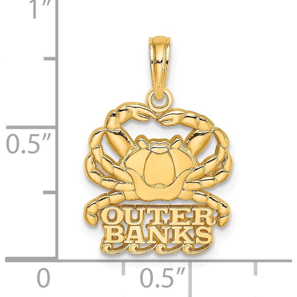 14K Yellow Gold Polished Outer Banks Crab Charm Pendant - Coastal Themed Jewelry Piece by Oro Pregiato