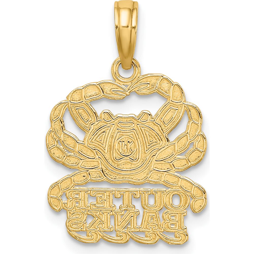 14K Yellow Gold Polished Outer Banks Crab Charm Pendant - Coastal Themed Jewelry Piece by Oro Pregiato