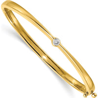 14K Yellow Gold Polished Oval Bangle Bracelet with Bezel-Set 0.25 Carat Round Diamond by Monteluci Fine Jewelry