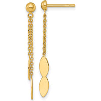 14K Yellow Gold Polished Oval Dangle and Chain Post Earrings - 36.2mm Length by 0