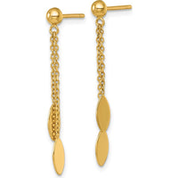 14K Yellow Gold Polished Oval Dangle and Chain Post Earrings - 36.2mm Length by 0