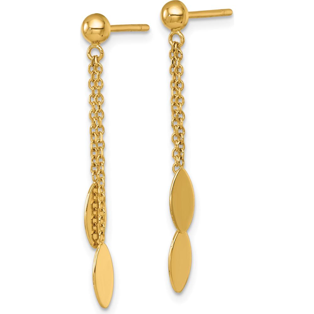 14K Yellow Gold Polished Oval Dangle and Chain Post Earrings - 36.2mm Length by 0