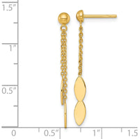 14K Yellow Gold Polished Oval Dangle and Chain Post Earrings - 36.2mm Length by 0