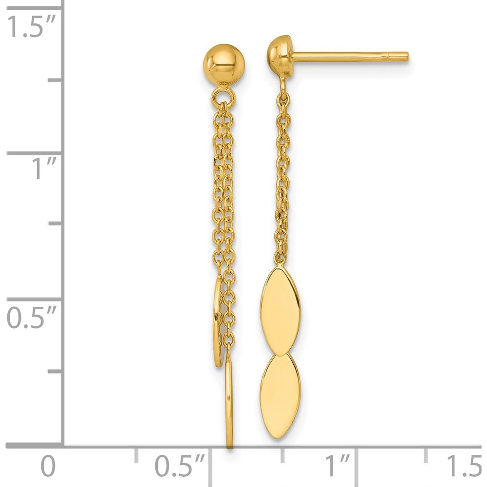 14K Yellow Gold Polished Oval Dangle and Chain Post Earrings - 36.2mm Length by 0