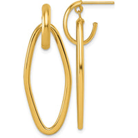 14K Yellow Gold Polished Oval Dangle C-Hoop Post Earrings - 39mm Length by 0