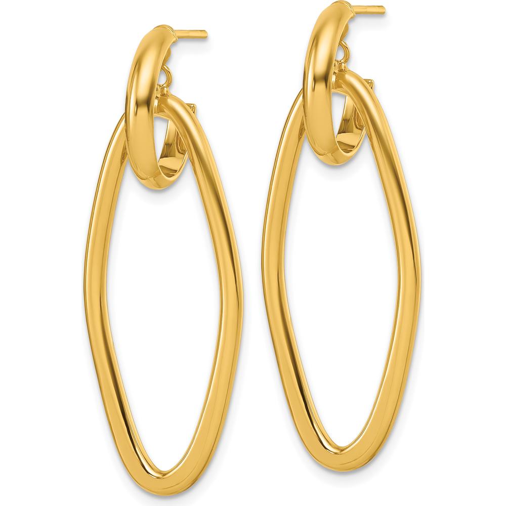 14K Yellow Gold Polished Oval Dangle C-Hoop Post Earrings - 39mm Length by 0
