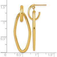 14K Yellow Gold Polished Oval Dangle C-Hoop Post Earrings - 39mm Length by 0
