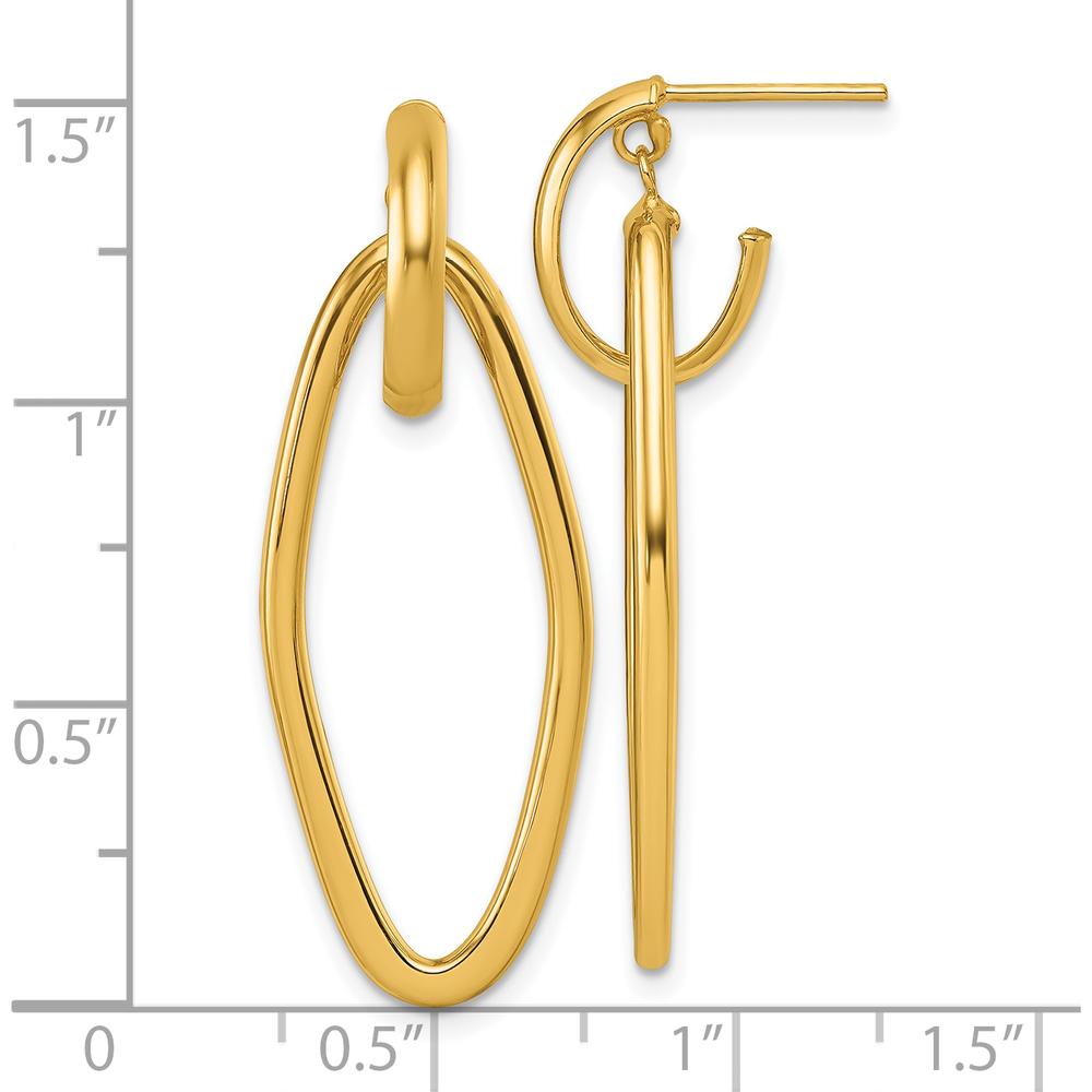 14K Yellow Gold Polished Oval Dangle C-Hoop Post Earrings - 39mm Length by 0
