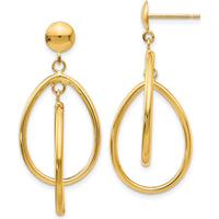 14K Yellow Gold Polished Oval Dangle Earrings - 37mm Length by Oro Pregiato