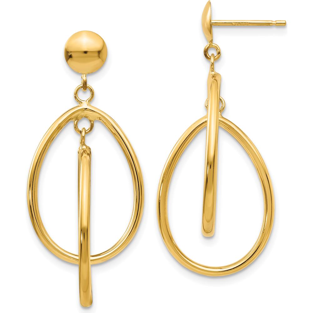 14K Yellow Gold Polished Oval Dangle Earrings - 37mm Length by Oro Pregiato